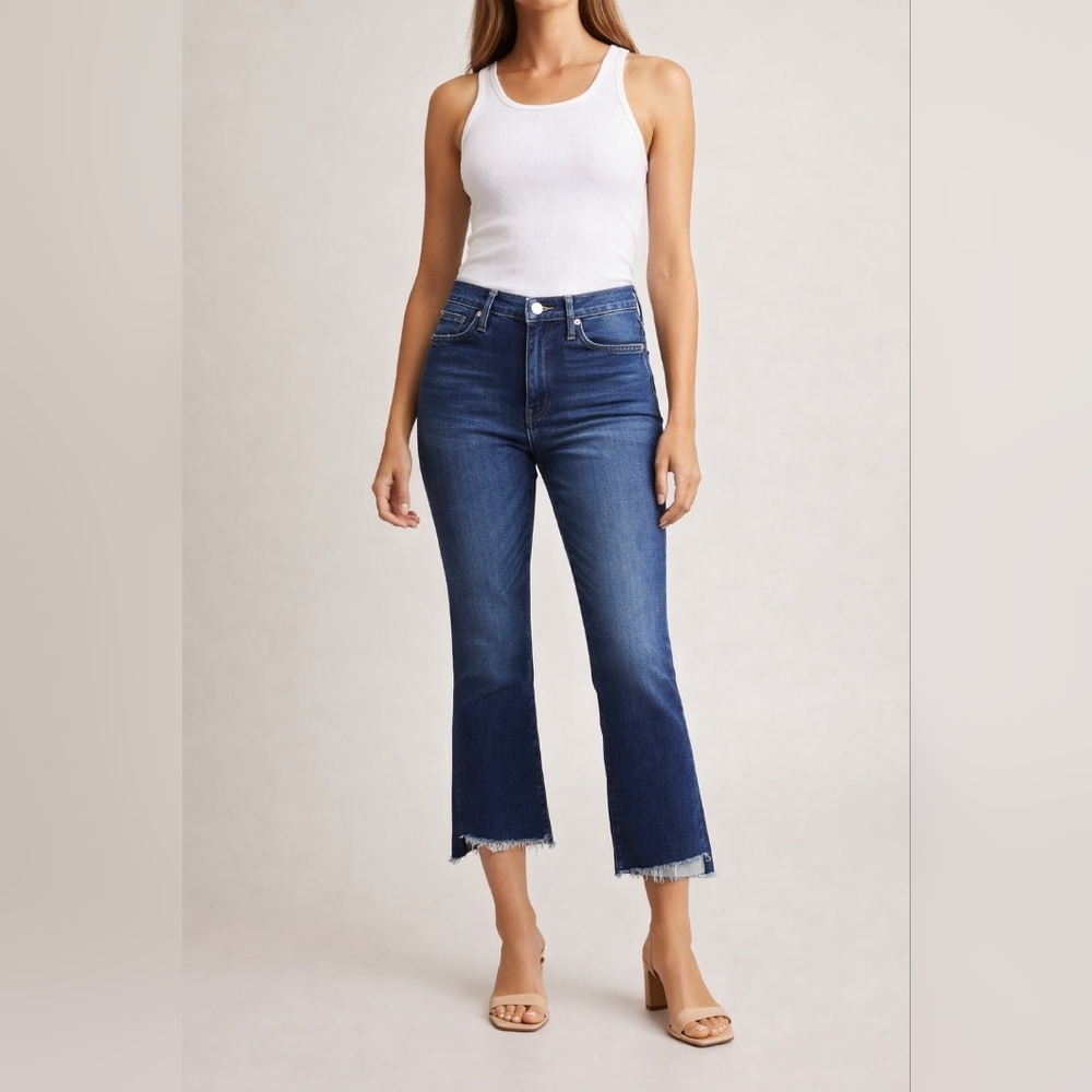 MOTHER Dark Blue High-Rise Cropped Flare Jeans